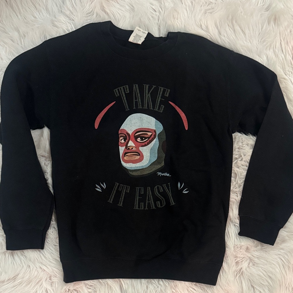 Nacho Libre Black 'Take It Easy' Graphic Crewneck Sweater